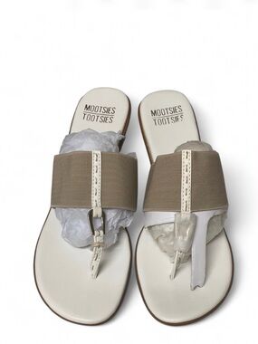 Mootsies Tootsies White Tan Elastic Sandals Womens 9.5 Rubber Sole